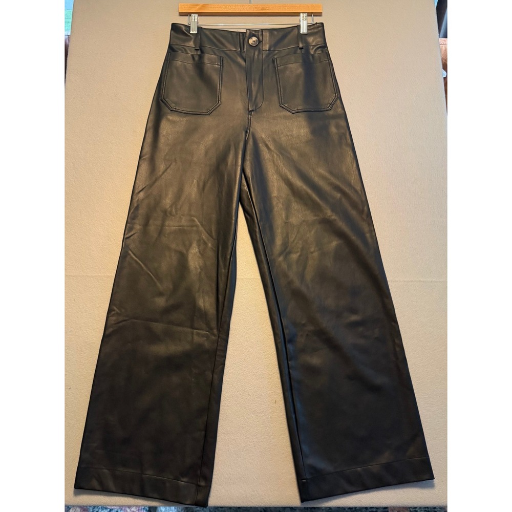 Maeve Anthropologie The Colette Faux Leather Wide Leg Pants Black Women Size 29